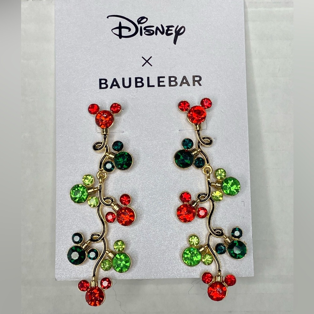 Disney X Baublebar Minnie Mickey Mouse Christmas Earring Lights Cascading. New
